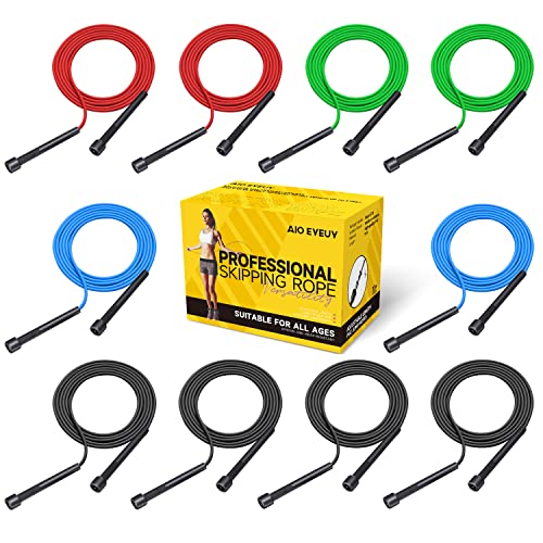 10 Pack Adjustable Jump Rope for Fitness and Exercise-PVC Skipping Rope for Men,Women and Kids-Tangle-Free for Keeping Fit, Training, Workout - color: 10Pack-Black*4,Red*2,Blue*2,Green*2