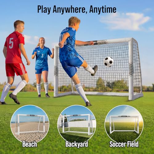 Soccer Goal for Backyard, 8x5/6x4 FT Heavy Duty Soccer Net with Safety Foam Padded Metal Post, Durable Goals with Training Set Agility Ladder & 12 Cones for Youth & Adults Practice - size: 8x5 FT