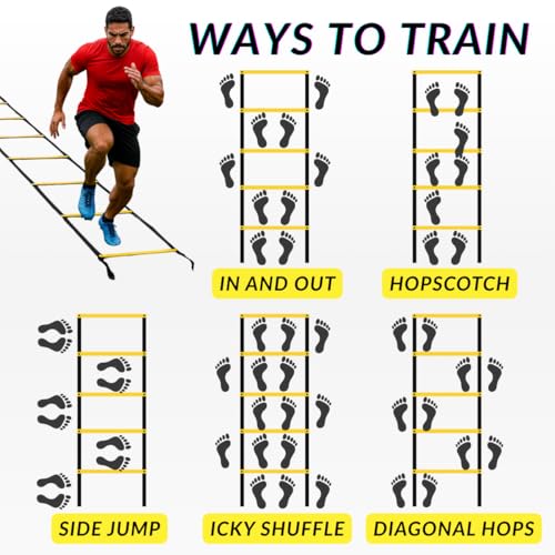 SOFTSOUL Tangle Free Agility Ladder, 12 Fixed Rungs, Heavy Duty Speed & Footwork Training Ladder for Football Soccer Basketball Drills, Portable Exercise Ladder for Kids, Youth & Adults