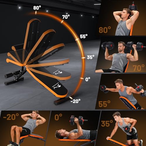 GarveeLife Adjustable Weight Bench, 800 LB Capacity Heavy Duty Workout Bench Press Decline/Flat/Incline for Home Gym Strength Training, Full Body Workout, Quick Fold Space Saving