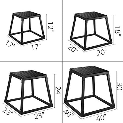 Happybuy Plyometric Platforms 4 PCS Set (6", 12", 18", 24"),Plyometric Jump Box Plyometric Training Jump Squat Box Fitness Box Set for Jump Exercise Fit Training Black
