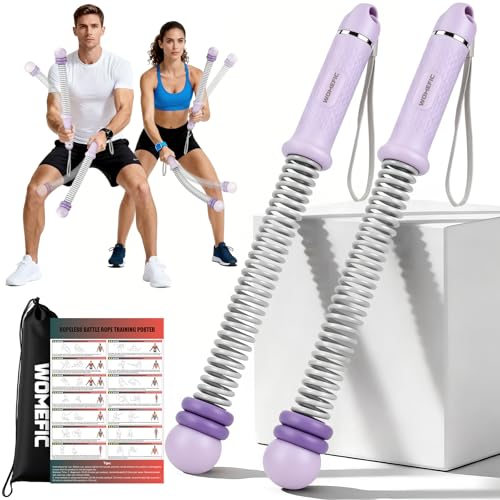Weighted Ropeless Battle Ropes Adjustable Weight - Portable Cordless Battle Ropes for Home Gym with Poster - Strength Building, HIIT and Low-Impact Aerobic Training for Men & Women (Purple) - color: Purple