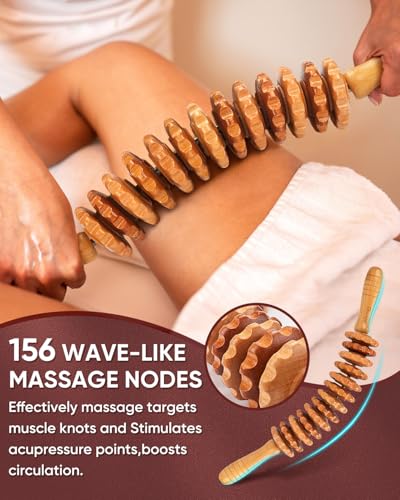 2PCS Wood Therapy Massage Tools, Wooden Massage Roller Stick & Back Massager Roller Rope, Maderoterapia Kit Colombiana for Lymphatic Drainage, Anti Cellulite, Body Sculpting, Ease Deep Tissue