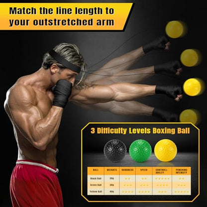 Boxing Reflex Ball Set | Punch Counter APP Included,3 Balls with Different Weights, Adjustable Headband | Hand Eye Reaction Trainer | Boxing Gym Equipment | Fun Fitness for All Ages