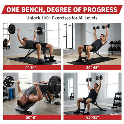 Adjustable Weight Bench, Foldable Flat Incline Decline Workout Bench & All-in-One Home Gym Training Station, Multi-Style & Weight Capacity Optional for Full Body Strength Training