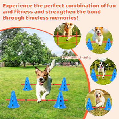 Garvee Dog Agile Hurdle Cone Set, Dog Training Agile Equipment with Height Adjustable Crossbar for Beginners & Advanced,Dog Obstacle Courses with 12 Cones & 6 Agile Rods & Carry Bag