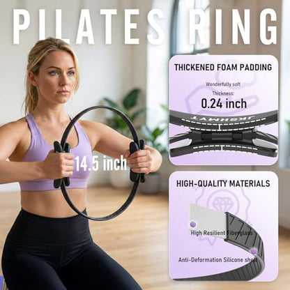 JKSHMYT Pilates Ring Kit for Women, Pilates Equipment – 14.5" Home Magic Circle Workout with Pilates Ball,Resistance Bands,Better me Pilates Essentials Starter Set for Beginners Toning Shape Full Body