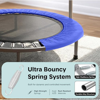 SereneLife 40" Foldable Mini Trampoline for Adults - Compact Fitness Rebounder with Adjustable Foam Handle, Exercise Trampoline with Max Load 330lbs, Indoor/Garden Whole-Body Workout - color: Deep Blue