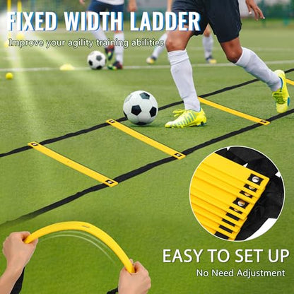 Fixed Rung Agility Ladder - 20ft 12 Rungs No Tangle Speed and Agility Training Equipment for Soccer Footwork Training with Carrying Bag/Ground Stakes for Adults Youth Kids - color: Yellow