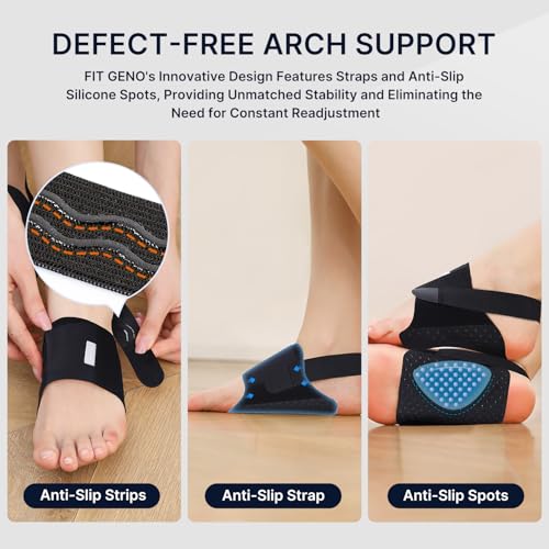 Fit Geno Arch Support Brace for Plantar Fasciitis Pain Relief — Adjustable Gel Pad Compression, Fits Wide & Narrow Feet, Non-Slip Design for Flat Feet, High Arches & Fallen Arches, Men & Women - color: Black