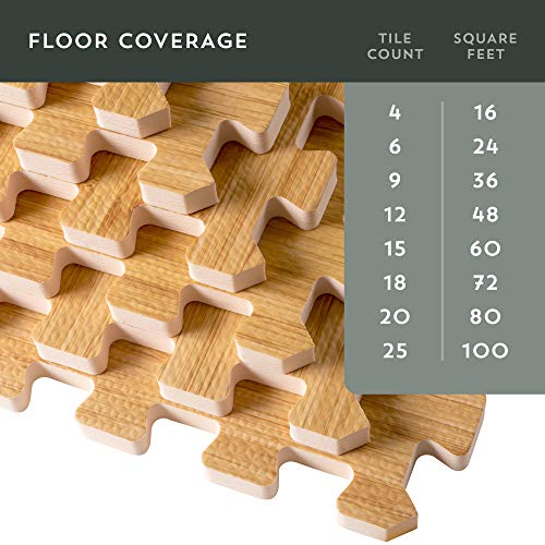 Forest Floor 5/8 Inch Thick Printed Foam Tiles, Premium Wood Grain Interlocking Foam Floor Mats, Anti-Fatigue Flooring