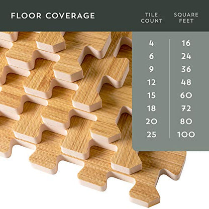 Forest Floor 3/8 Inch Thick Printed Foam Tiles, Premium Wood Grain Interlocking Foam Floor Mats, Anti-Fatigue Flooring – Stylish Flooring Solution
