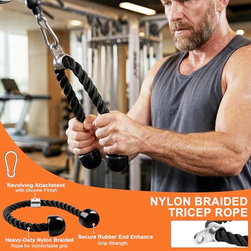 Fitvids Cable Attachment Set 800LB LoadCapacity Tricep Rope, Row Handle, StraightBar, V Bar Commercial Grade Cable MachineAccessories for Home Gym Workouts