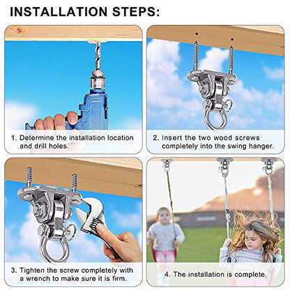 IOH Heavy Duty Swing Hanger Stainless Steel 304 Antirust - 2000 lb Capacity, 180 Silent, Playground Porch Yoga Seat Trapeze, Hammock Chair, Hanging Kit, Indoor Outdoor Set, Patent Design