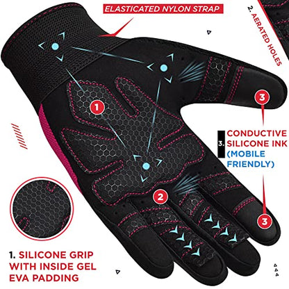 RDX Weight Lifting Gloves Gym Workout, Full Finger Touch Screen, Breathable Anti Slip Padded Palm Protection, Fitness Strength Training Powerlifting HIIT WOD Exercise, Men Women Home Gym Cycling - color: PINK, size: Large