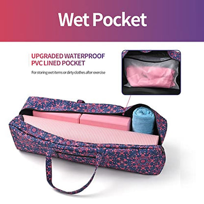 | Yoga Mat Bag | Large Yoga Mat Carrier with Wet Pocket | Yoga Gifts | Gym Tote Bag for Women - color: Navy