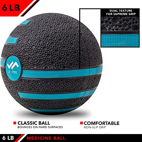 JFIT Dual Texture Medicine Ball – Weighted Exercise Ball for Strength, Core & Functional Fitness Training - style: 6lb