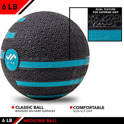 JFIT Dual Texture Medicine Ball – Weighted Exercise Ball for Strength, Core & Functional Fitness Training - style: 6lb