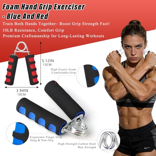 Hand Grip Strengthener Set 8 Pack, 2 Foam Grippers, 4 Finger Exercisers, 2 Grip Rings, Wrist Forearm Exerciser for Hand Strength, Finger Strength, Physical Therapy & Stress Relief