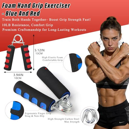 Hand Grip Strengthener Set 8 Pack, 2 Foam Grippers, 4 Finger Exercisers, 2 Grip Rings, Wrist Forearm Exerciser for Hand Strength, Finger Strength, Physical Therapy & Stress Relief