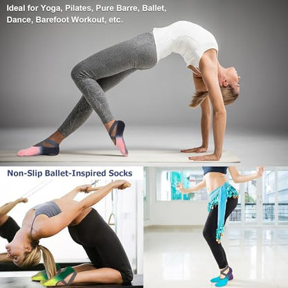 Ozaiic Pilates Socks for Women Non Slip Grip Yoga Barefoot Indoor Workout - color: 3 Pairs- Pink/Yellow/Blue