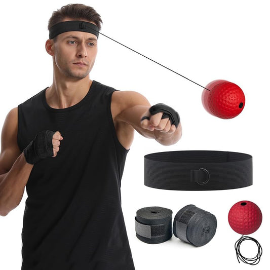 Boxing Reflex Ball, Boxing Training Ball with Adjustable Headband and Hand Wraps Improve Hand Eye Coordination, Punching Speed, Fight Reaction, Fitnes, Boxing Equipment