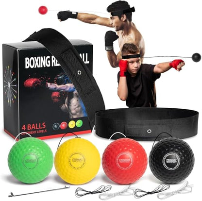 4 Difficulty Levels Boxing Reflex Ball with 1 Adjustable Headbands,MMA Training Equipment,Punching Ball,Perfect for Fight Reaction,Hand Eye Coordination,Punching Speed,Agility, for Adults and Kids