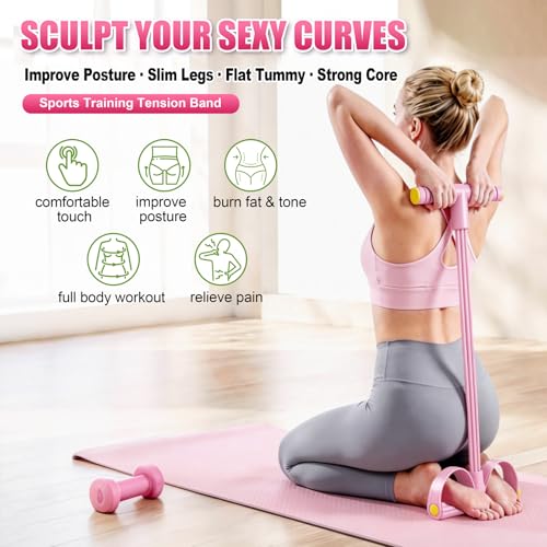 Foot Pedal Resistance Bands with Handles, 6-Tube Multifunction Exercise Bands, Durable Home Gym Fitness Equipment for Women & Men - color: Pink