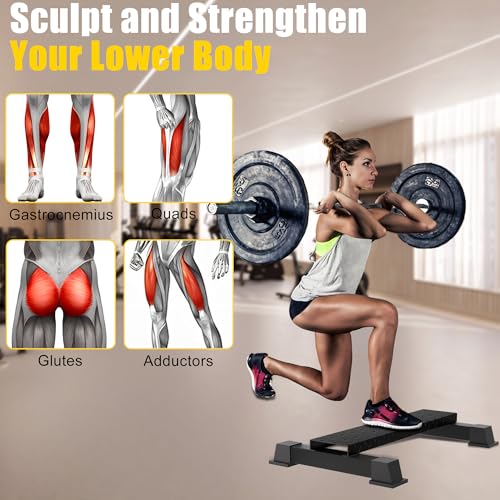 Calf Raise Block, Heavy-Duty Steel Calf Trainer, Multifunctional Standing Calf Workout Bar for Stretching, Squat, Foot Flexibility, Anti-Slip Solid Platform for Home Gym (Straight Board)