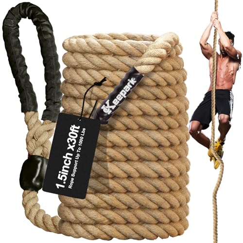 Climbing Rope Gym Exercise Ropes - 1.5 Inch Diameter 10FT 15FT 20FT 25FT 30FT 35FT 40FT 50FT Climb Rope for Fitness & Strength Training, Workout Climbing Rope for Adults Home Indoor or Outdoor - style: 1.5inch-30ft