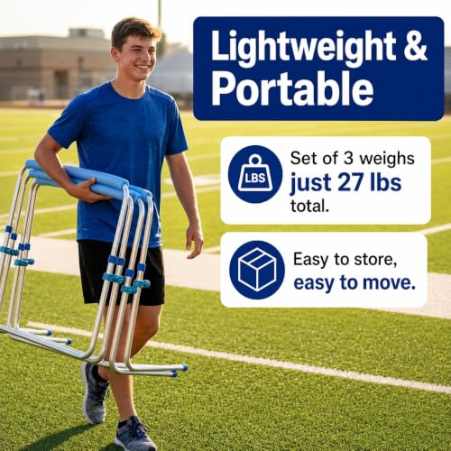 Amber Fight Gear Enhanced Training Agility Hurdles: Premium Self-Return Aluminum Set for Track, Field, Soccer, Football - Adjustable 27" to 42" - Versatile Performance Tools (Set of 3)