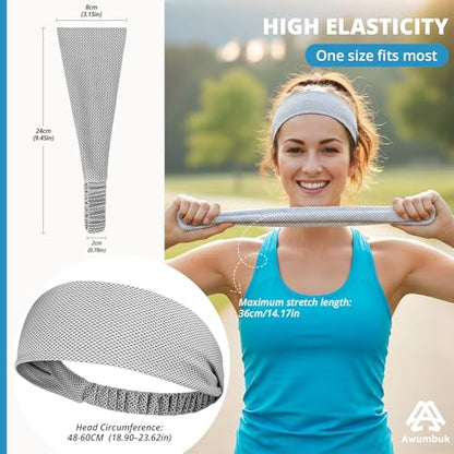 Cooling Headbands for Women, Non-Slip Sweatbands for Women, 4-Pack Elastic Sports Head Bands for Running, Yoga, Gym Workouts, Football