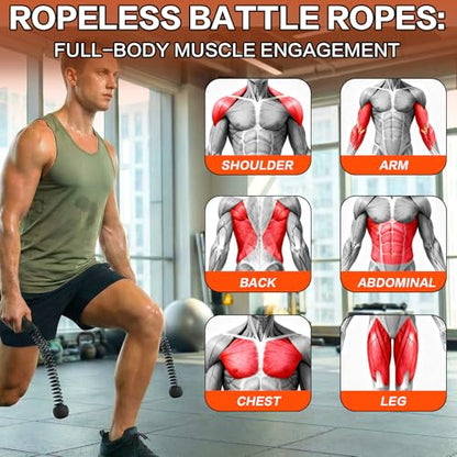Ropeless Battle Ropes for Home Gym, Portable Cordless Weighted Battle Rope - size: Standard Black