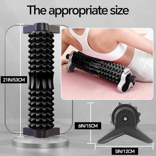 Foam Roller with Detachable Stand, 18” Deep Tissue Massage Roller, 3-Level Height Adjustable Support, Beginner-Friendly Design for Home Workout & Muscle Recovery - Black - color: Black