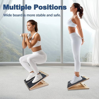 Adjustable Foot Incline Wooden Slant Board for Calf Stretching,440lb Capacity, Balance Velour Stretcher Ankle Stretch Knee Leg Boards Squats Wedge Exercise Pilates Fitness Portable Equipment (Black4)