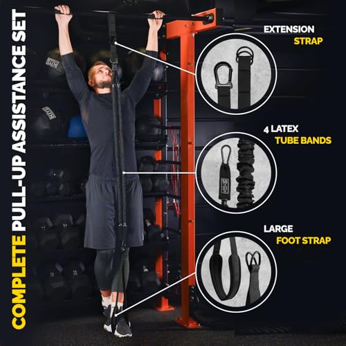 Pull Up Assistance Bands - 4 Heavy Duty Pull Up Bands with Adjustable Strap and Foot Rest - Stackable Pull Up Assist Band Set for Pull Up Bar - Resistance Bands for Pull Ups Chin Ups Strength Training - color: Black