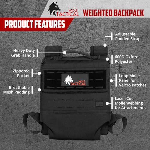 WOLF TACTICAL Weighted Backpack Rucking Backpack for Weight Plates Rucksack for Running Walking Strength Training