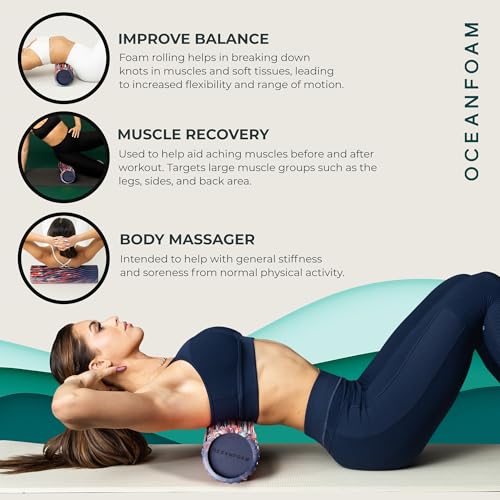 Tidal Roller - Red, Dark Navy & Natural Marbled - Muscle Massage Foam Roller for Back Pain & Stretching - Firm & Ergonomic Wide Wave Textured - Yoga, Athletics, Wellness - Full Size 20" x 5" - color: Red, Dark Navy & Natural Marbled