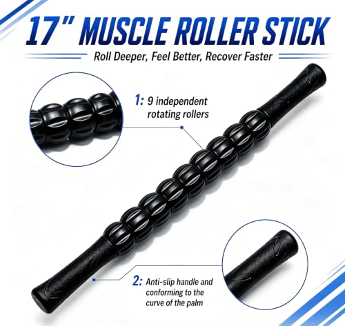 Muscle Roller Stick - A Full-Body Massage Roller that Can Relieve Muscle Soreness, Cramps and Tension After Exercise. It is a Handheld Physical Therapy and Recovery Tool（Black） - color: Black