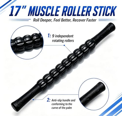 Muscle Roller Stick - A Full-Body Massage Roller that Can Relieve Muscle Soreness, Cramps and Tension After Exercise. It is a Handheld Physical Therapy and Recovery Tool（Black） - color: Black