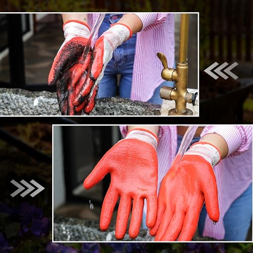 COOLJOB 2 Pairs Gardening Gloves for Women, Breathable Rubber Coated, L - color: Bright Red, Mint Green, size: Large (Pack of 2)