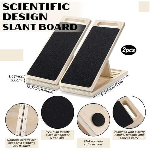 2 Pcs Slant Board for Calf Stretching Adjustable Portable Wooden Incline Board 300 Lbs Capacity Non Slip Calf Stretch Wedge for Leg Knees Heel Ankle Home Gym Yoga