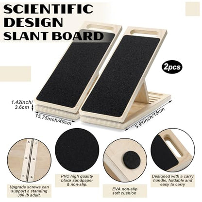 2 Pcs Slant Board for Calf Stretching Adjustable Portable Wooden Incline Board 300 Lbs Capacity Non Slip Calf Stretch Wedge for Leg Knees Heel Ankle Home Gym Yoga
