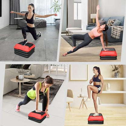 16" x 16" High Aerobic Step Aerobics Stepper Platform with 4 Risers, Exercise Workout Stepper, Home Gym Equipment, Fitness Step Platform, Adjustable Aerobic Stepper - color: Black+Red