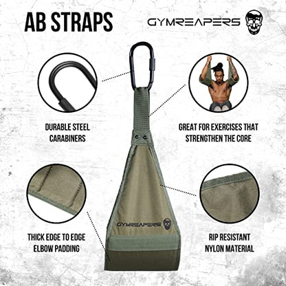Gymreapers Hanging Ab Straps for Pull-Up Bar - Hang Bar Assist Strap & Strength Workout Equipment, Padded Adjustable Arm Supports with 2 Steel Carabiners for Leg Raises, Abdominal & Core Training