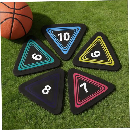 KICHOUSE 10pcs Triangle Agility Spot Markers with Numbers 1-10, Lightweight Non-Slip TPE Soccer Field Markers with Rounded Edges for Dance Practice and Exercise Drills