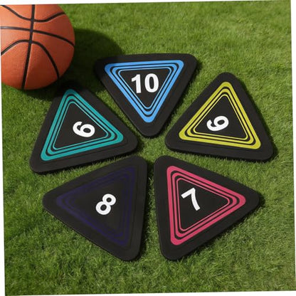 KICHOUSE 10pcs Triangle Agility Spot Markers with Numbers 1-10, Lightweight Non-Slip TPE Soccer Field Markers with Rounded Edges for Dance Practice and Exercise Drills