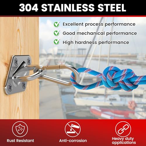 sprookber 304 Stainless Steel Pad Eye Snap Hook,M8 Ceiling Hook 1200Lb,8Pcs - size: 3.15 inch, style: Rhombus