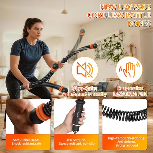 Ropeless Battle Ropes for Home Gym, Portable Cordless Weighted Battle Rope - size: Adjustable Black