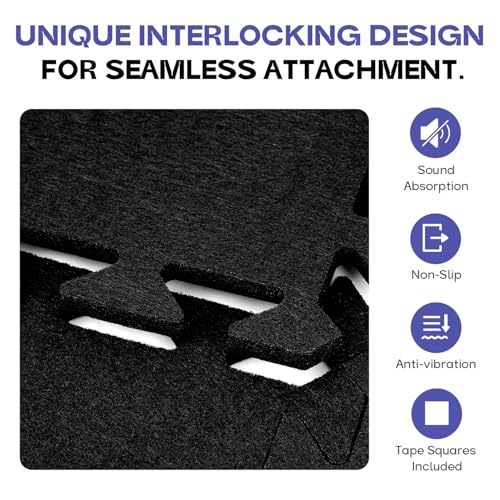 Sound Absorbing Interlocking Floor Mats Pads 18 Pcs - Fits 4 * 6ft Drum Mats, 15.7" x 11.8" Anti-Vibration Sound Proof Puzzle Felt Padding - Protect Hardwood Floor - size: 45.3''×66.5‘’